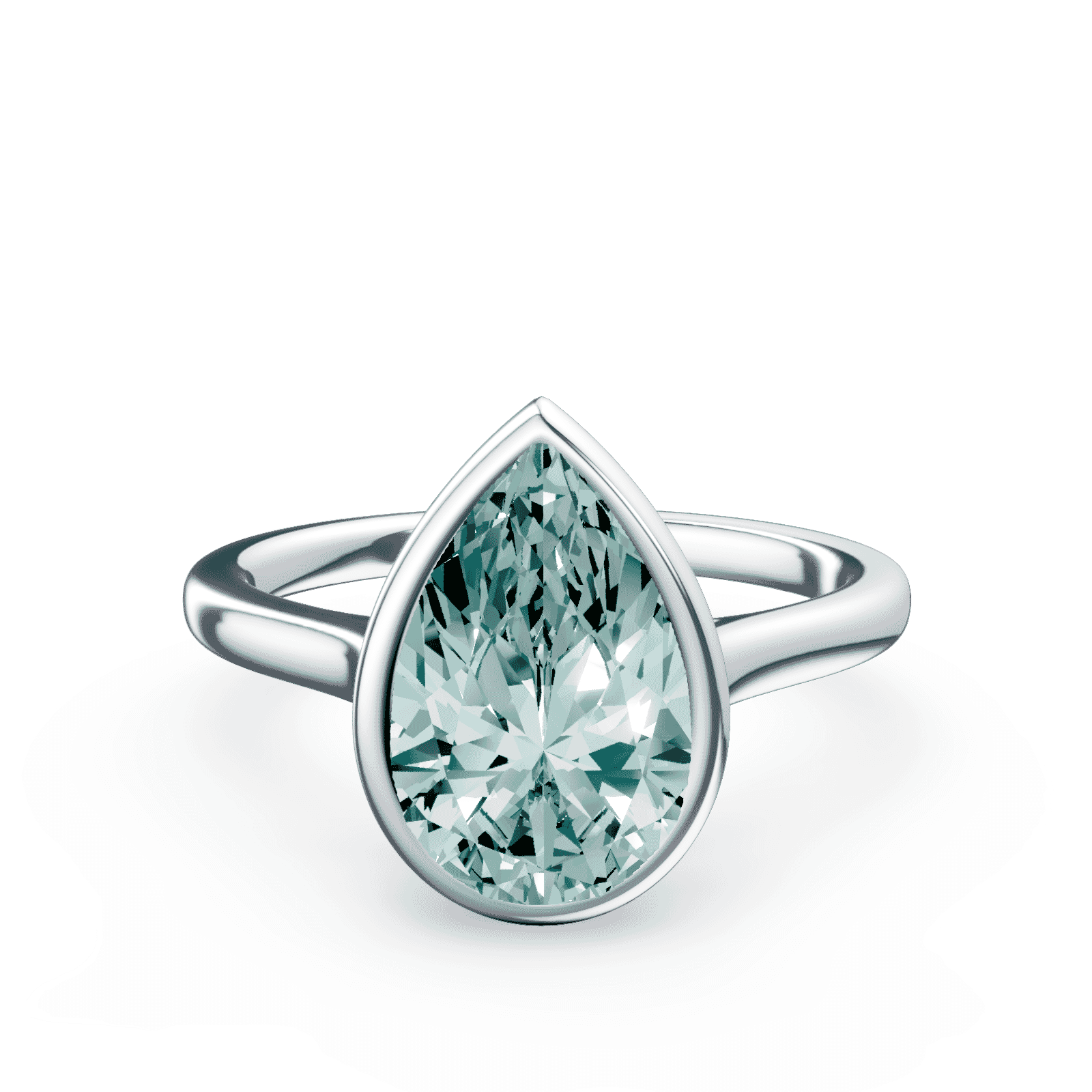 Pear Cut Cathedral Bezel Green Diamond Ring | Plum Diamonds