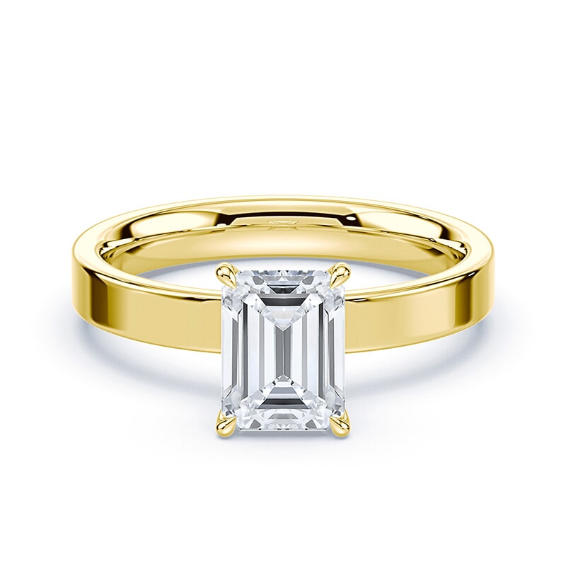 Emerald Cut Diamond Ring Wide Band Yellow Gold – Plum