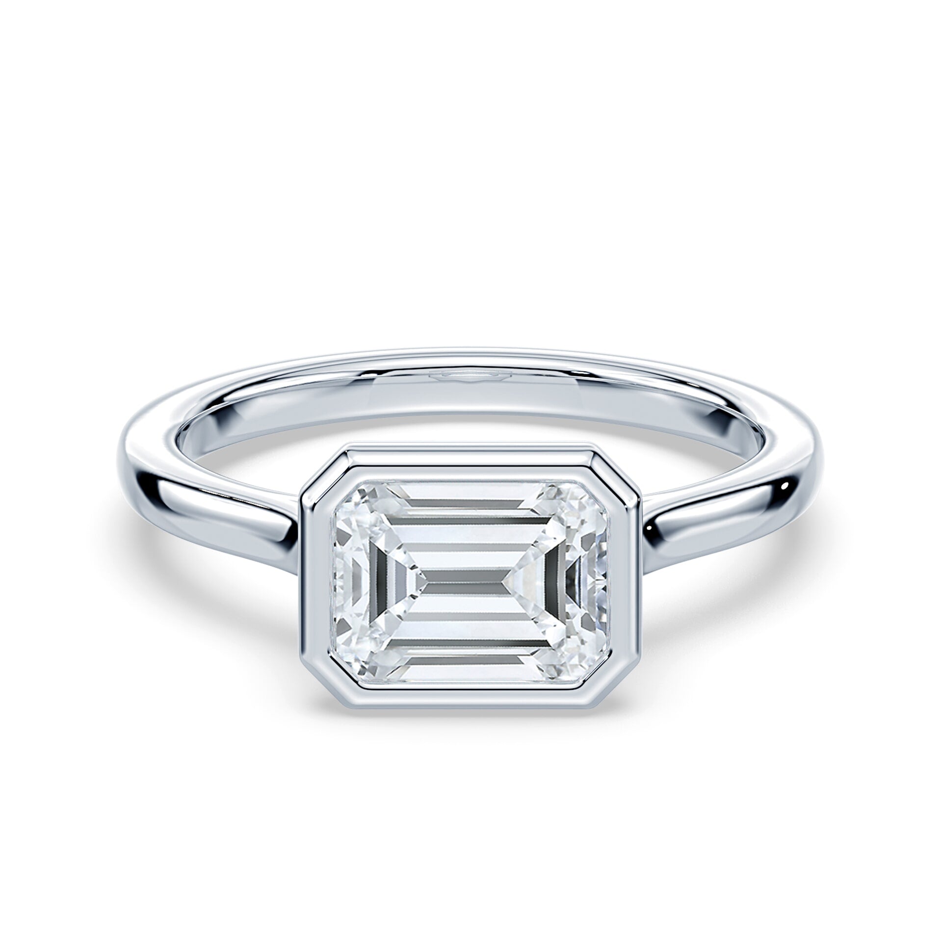 Emerald Cut East-West Cathedral Bezel White Gold – Plum