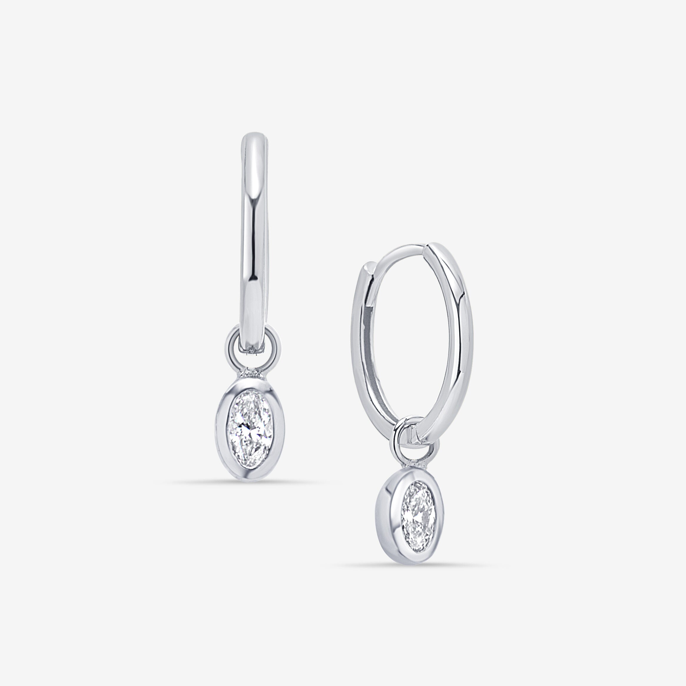 White Gold Oval Dewdrop Hoops | Plum Diamonds