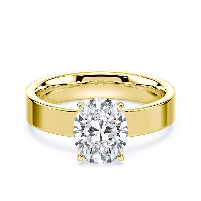 Oval Diamond Ring Low Profile Wide Band Yellow Gold Plum