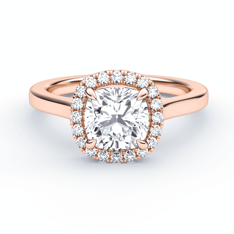 Rose Gold Cushion Cut Halo Engagement Ring Plum Diamonds
