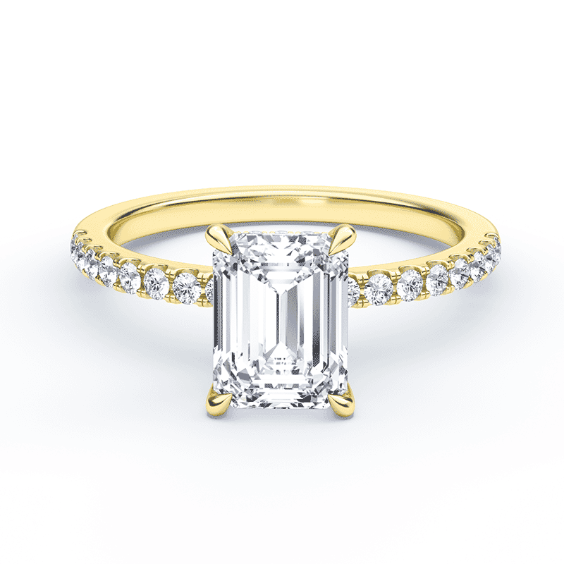 Low Hidden Halo Pave Yellow Gold Emerald Cut Diamond Ring – Plum