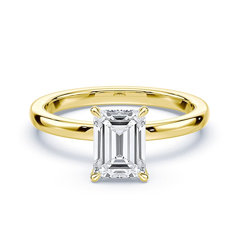 Emerald Cut Prongs Yellow Gold Diamond Ring | Plum Diamonds