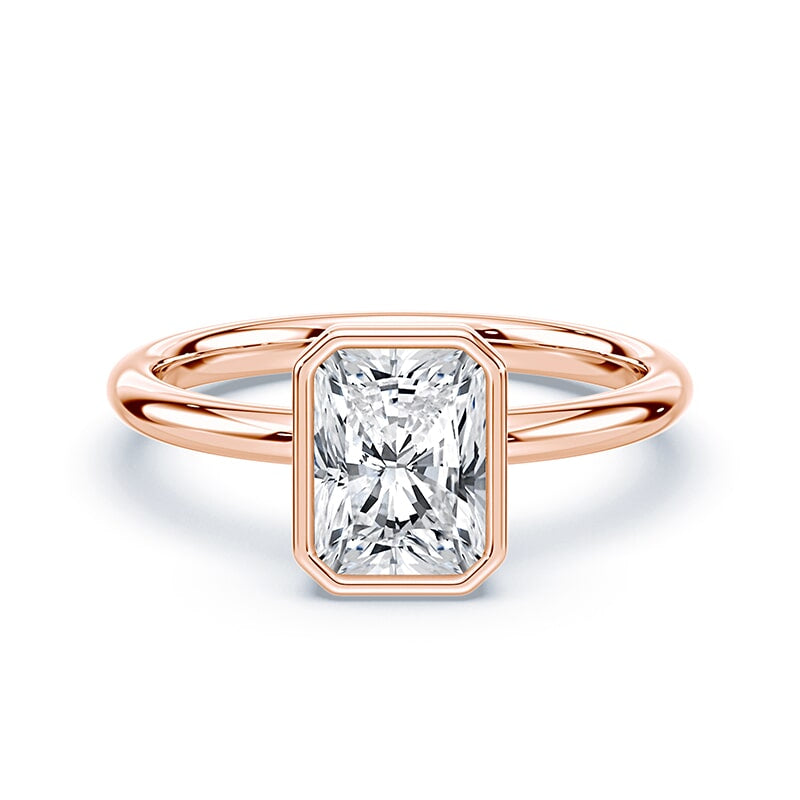 Radiant Cut Bezel Rose Gold Diamond Ring Plum Diamonds