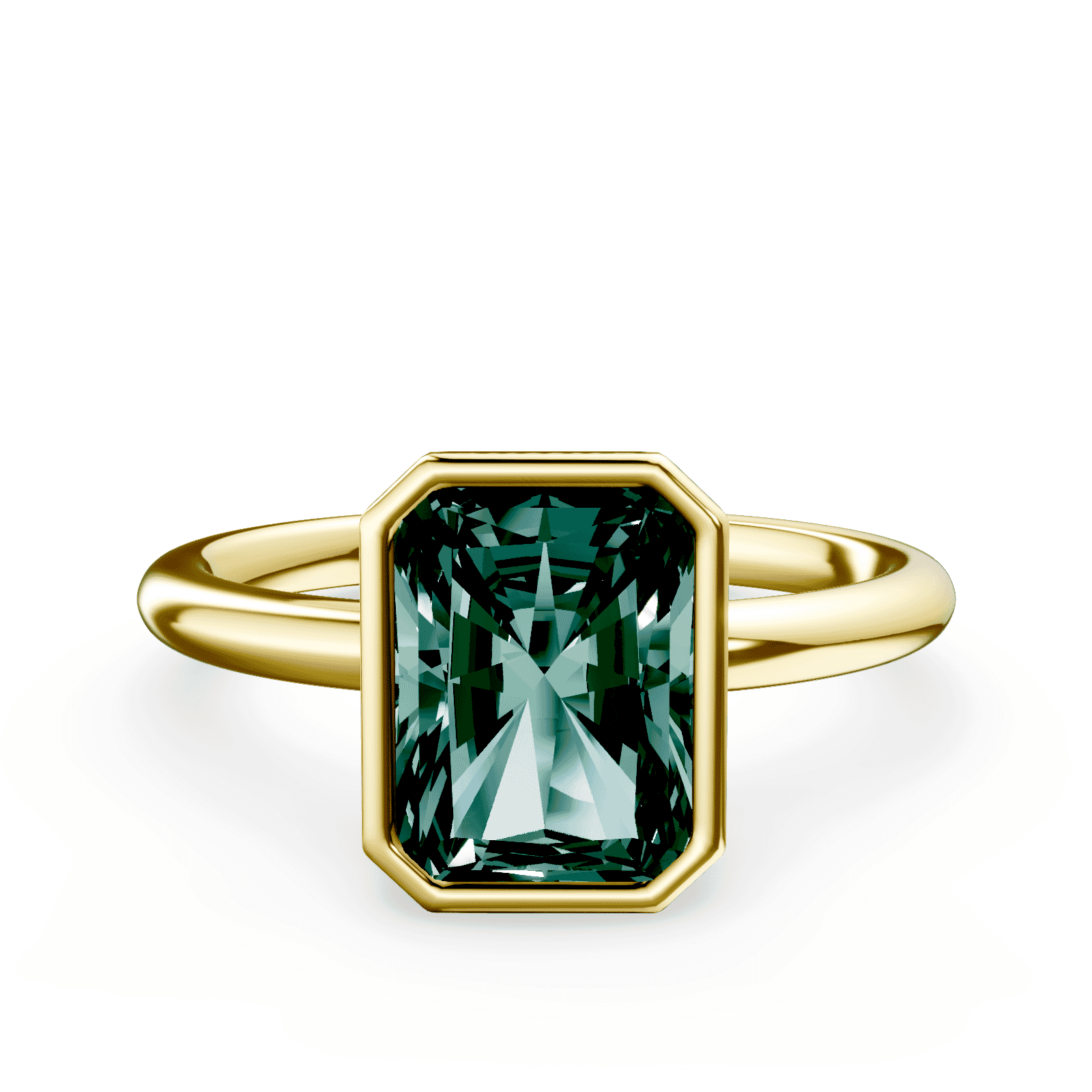 Radiant Cut Bezel Green Diamond Ring | Plum Diamonds