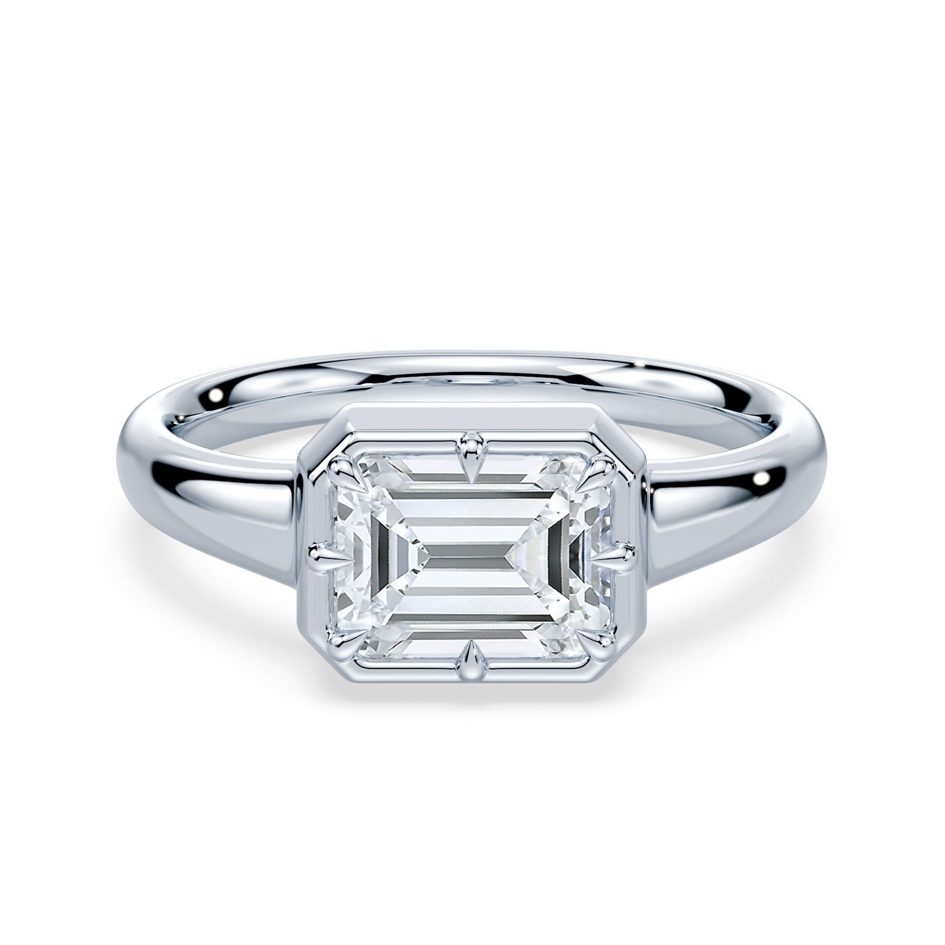 Emerald Cut East West Button Back Ring – Plum