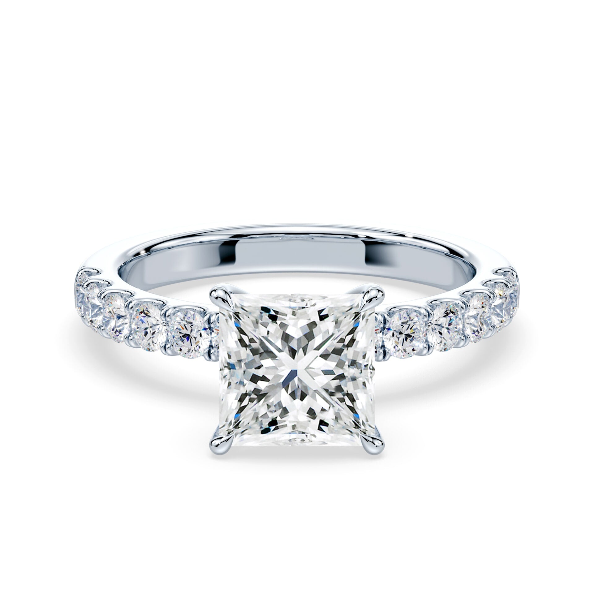 Princess Hidden Halo Medium Pave White Gold Ring – Plum