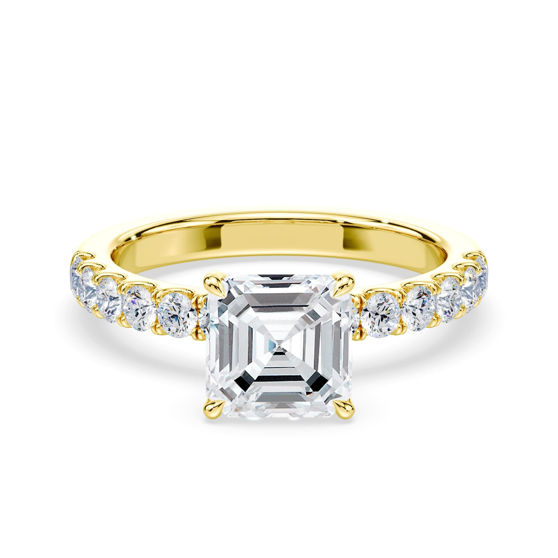 Asscher Hidden Halo Medium Pave Yellow Gold Ring – Plum