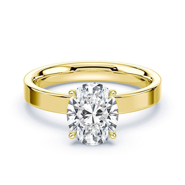 Oval Diamond Ring Wide Band Yellow Gold Plum Diamonds