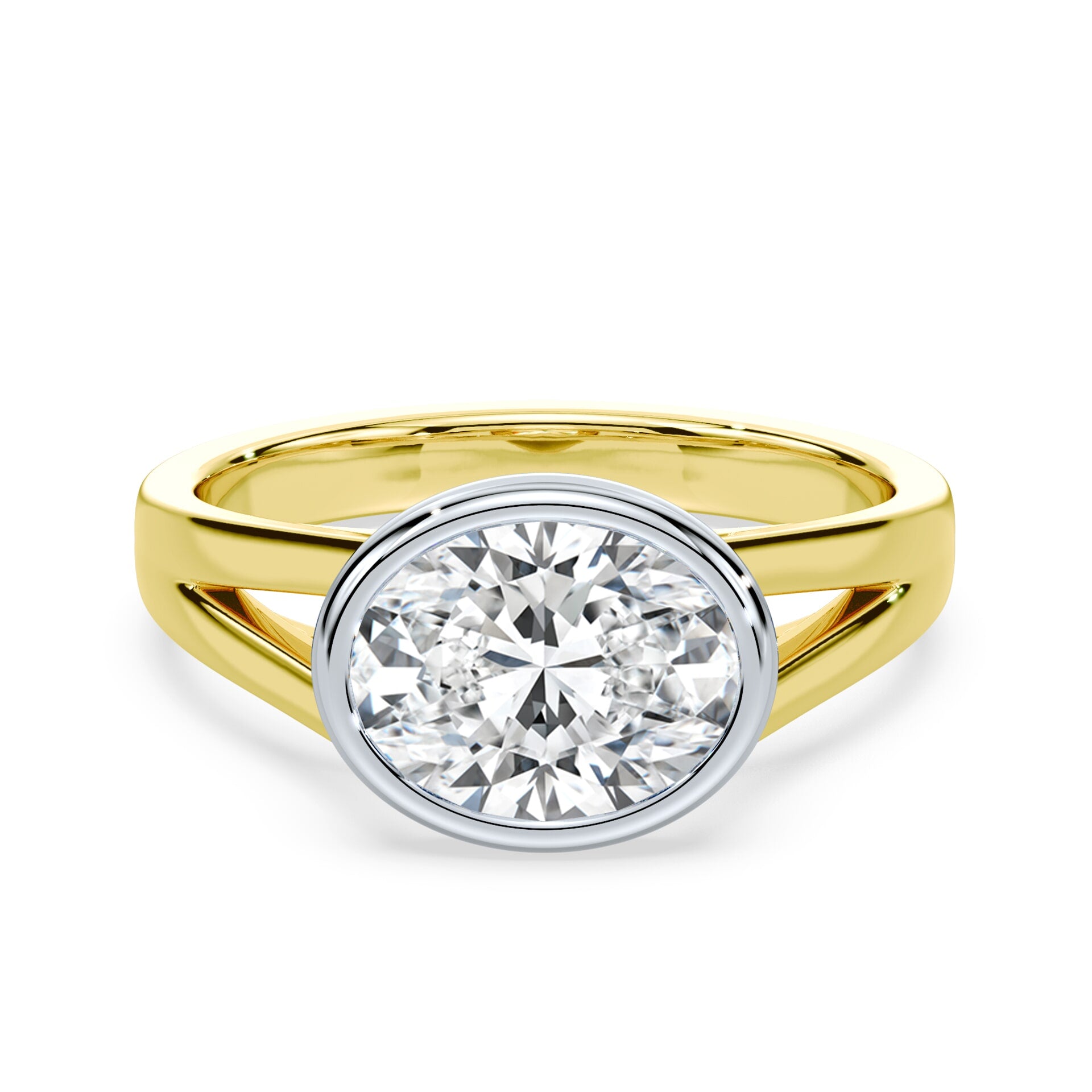Oval East-West Split Shank Bezel Engagement Ring – Plum