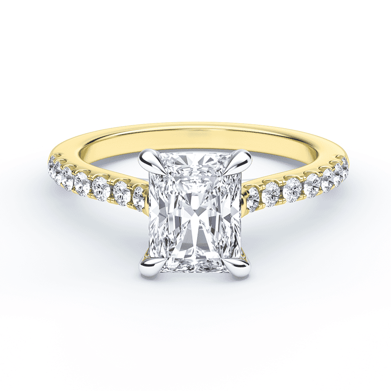 Cathedral Pave Two Tone Radiant Cut Diamond Ring – Plum Diamonds