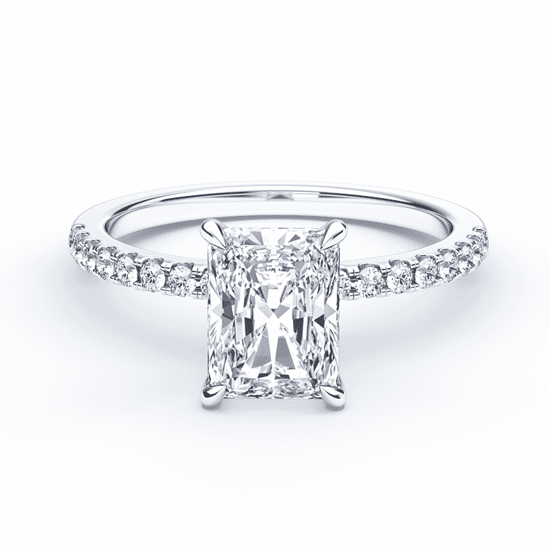 Low Profile Pave Platinum Radiant Cut Classic Diamond Ring – Plum
