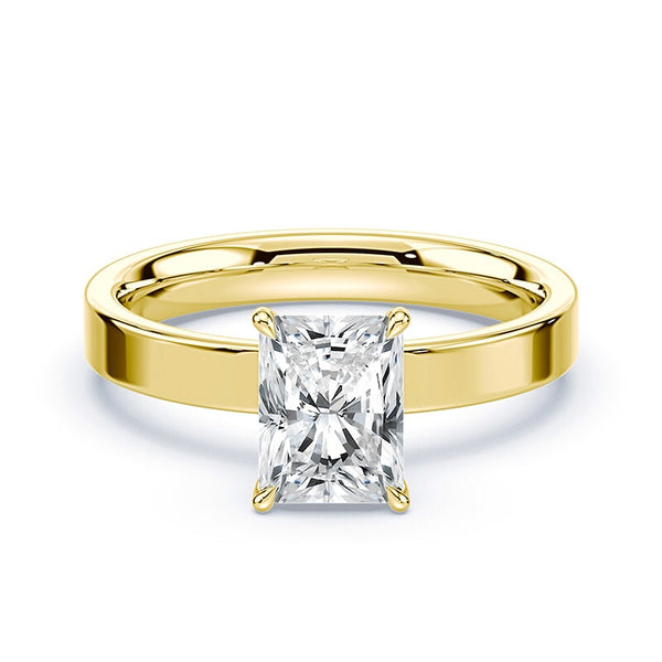 Radiant Cut Diamond Ring Wide Band Yellow Gold Plum - Main Image