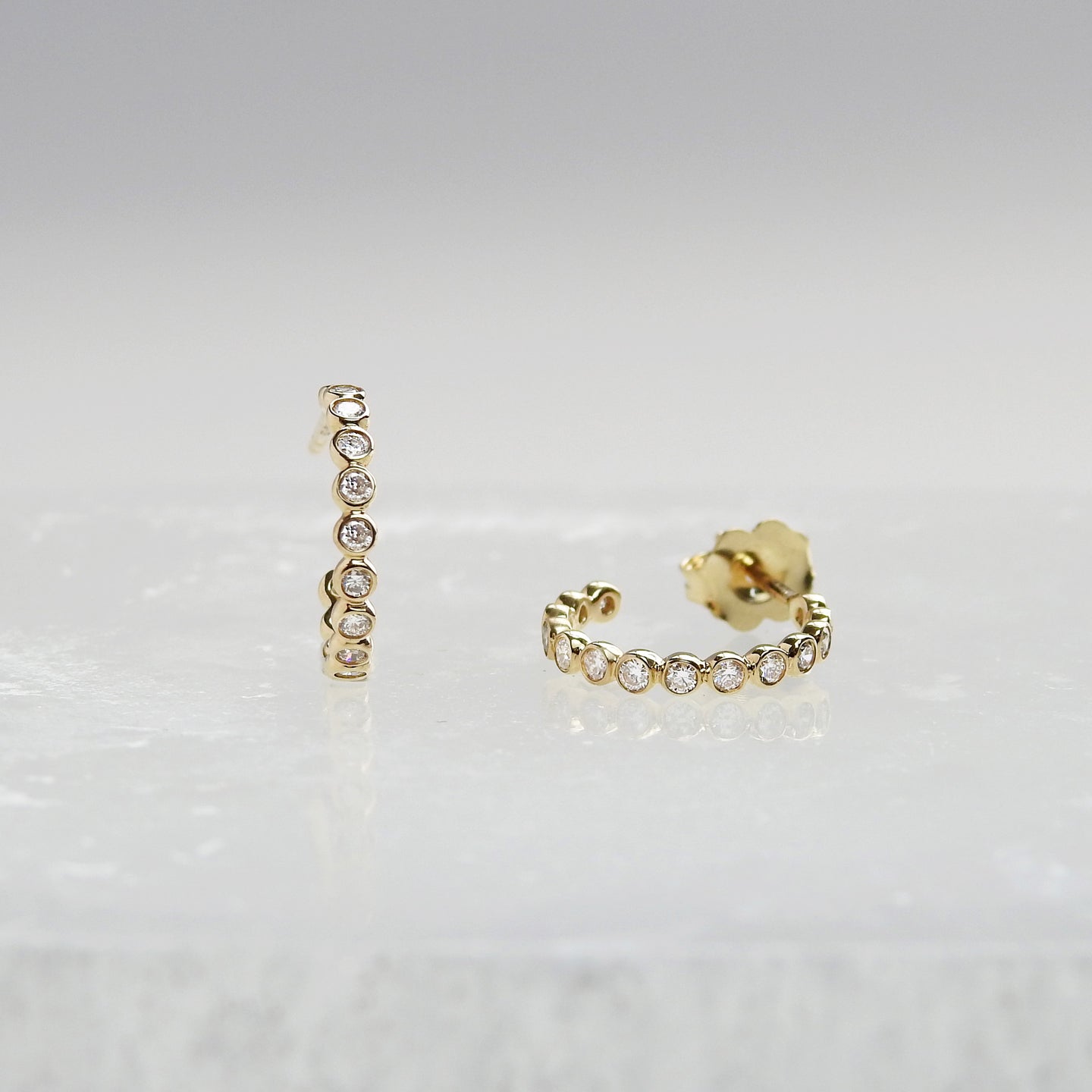 Lab Diamond Bezel Huggie Hoops