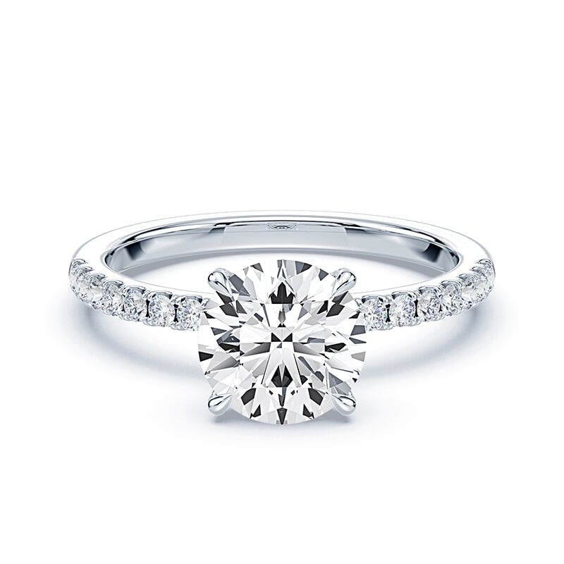 Pave Round White Gold Prong Diamond Ring | Plum Diamonds