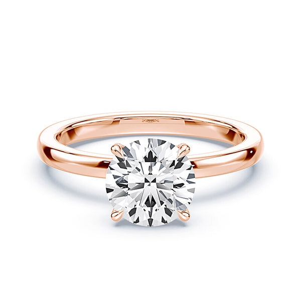 JENNET | Cathedral Hidden Halo Round Diamond Ring in Rose Gold